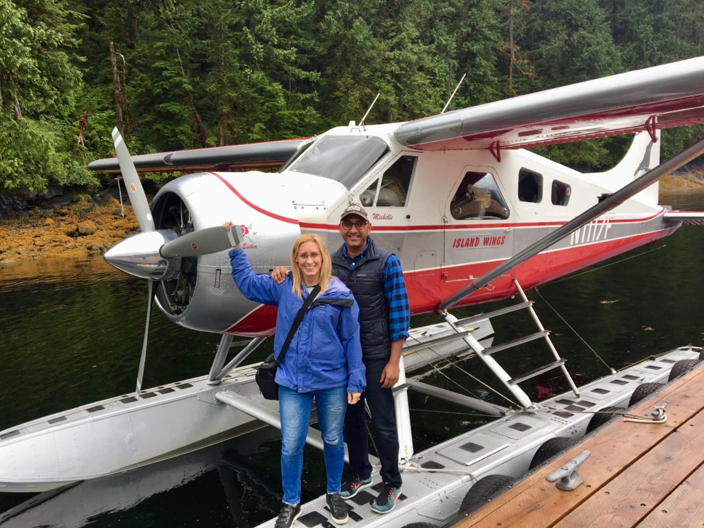 Merry and Prash trying something new: a seaplane in Alaska
