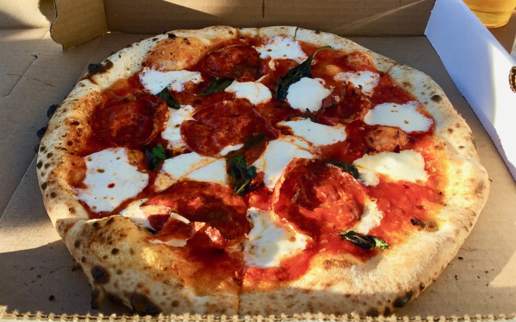 The pepperoni pizza at Roberta's in Bushwick Brooklyn"The