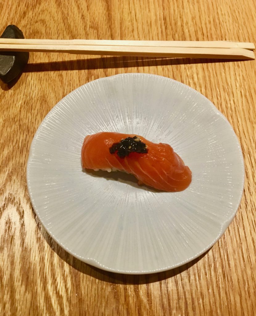 What to eat in Brooklyn - Salmon sushi at Sushi Katsuei