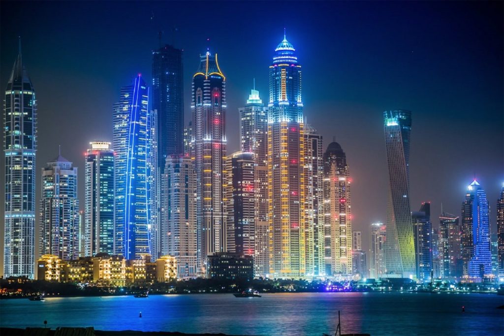 dubai-illuminated skyscrapers on New Year's Eve