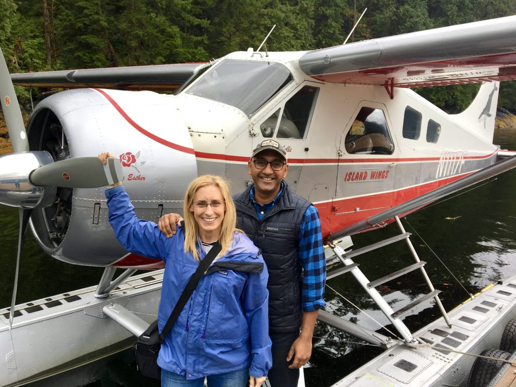 Prash and Merry in front of the seaplane they flew through the Misty Fjord Monument