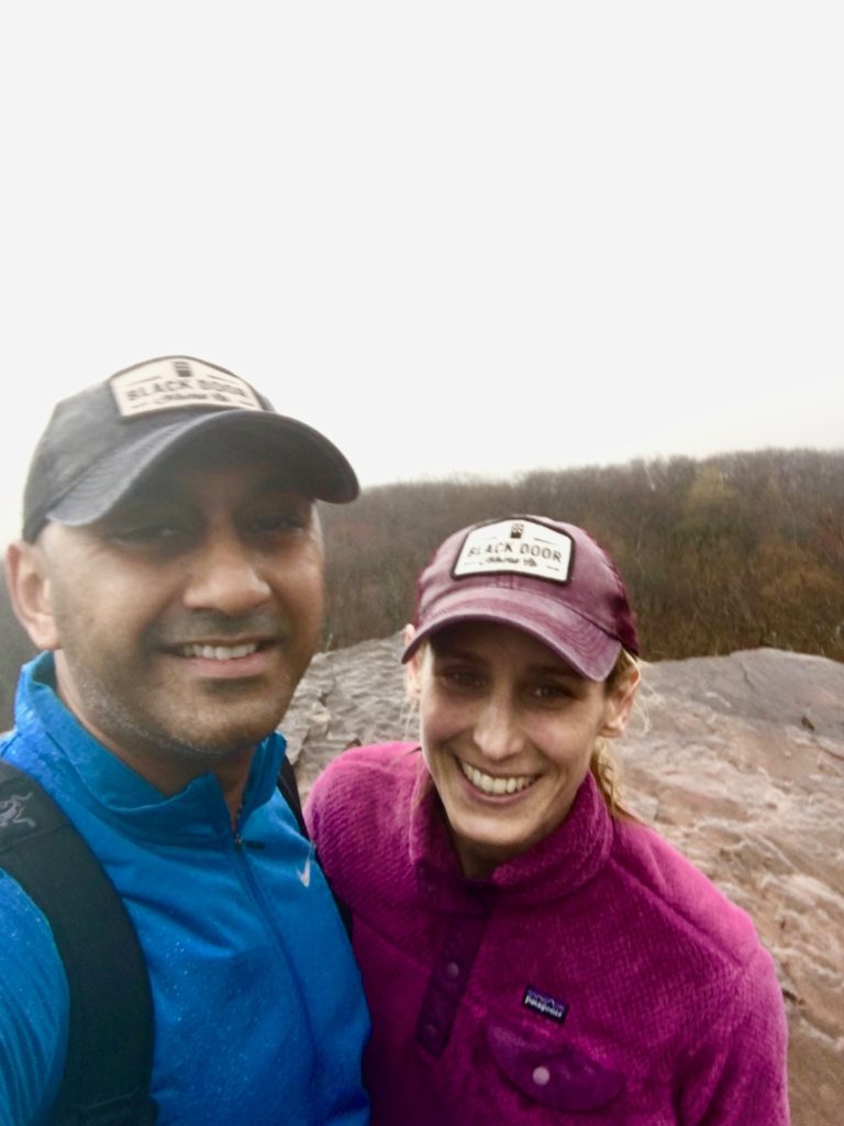 prash and merry at the top of overlook mountain on a misty day
