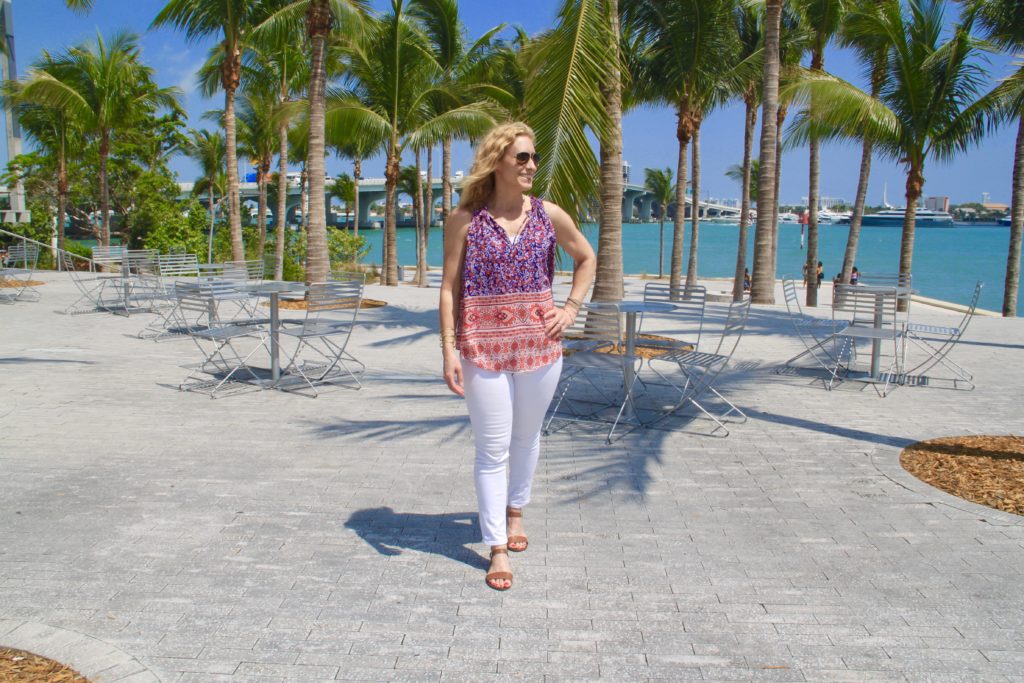 Merry Lerner in front of Biscayne Bay in Museum Park in downtown Miami