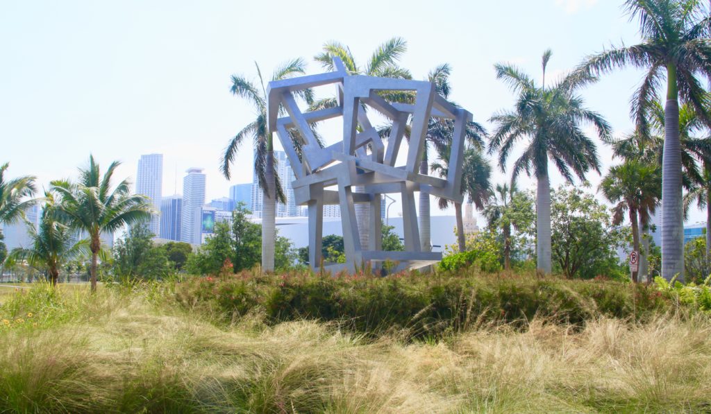 An outdoor sculpture in Museum Park in Downtown Miami