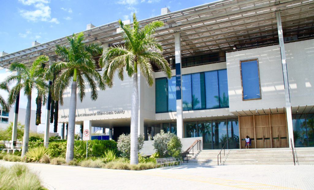 The glass entrance of the Pérez Museum in Downtown Miami