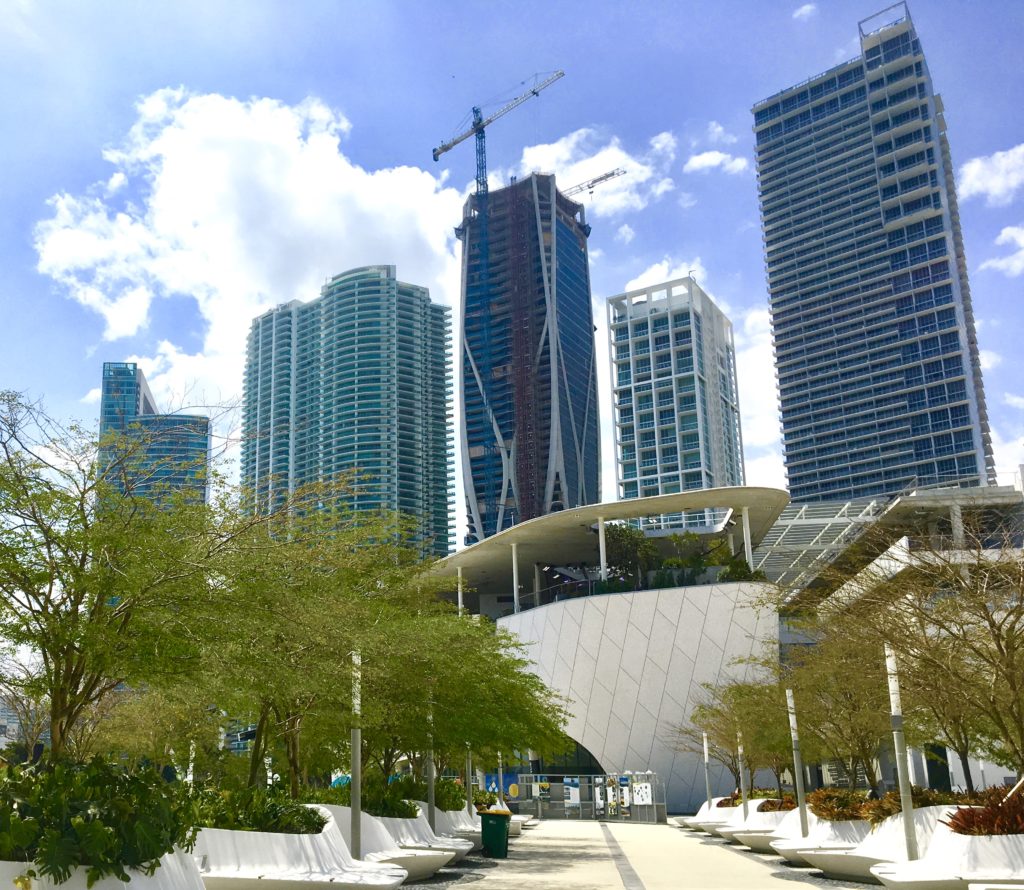 The Frost Museum of Science with Downtown Miami skyscrapers in the background