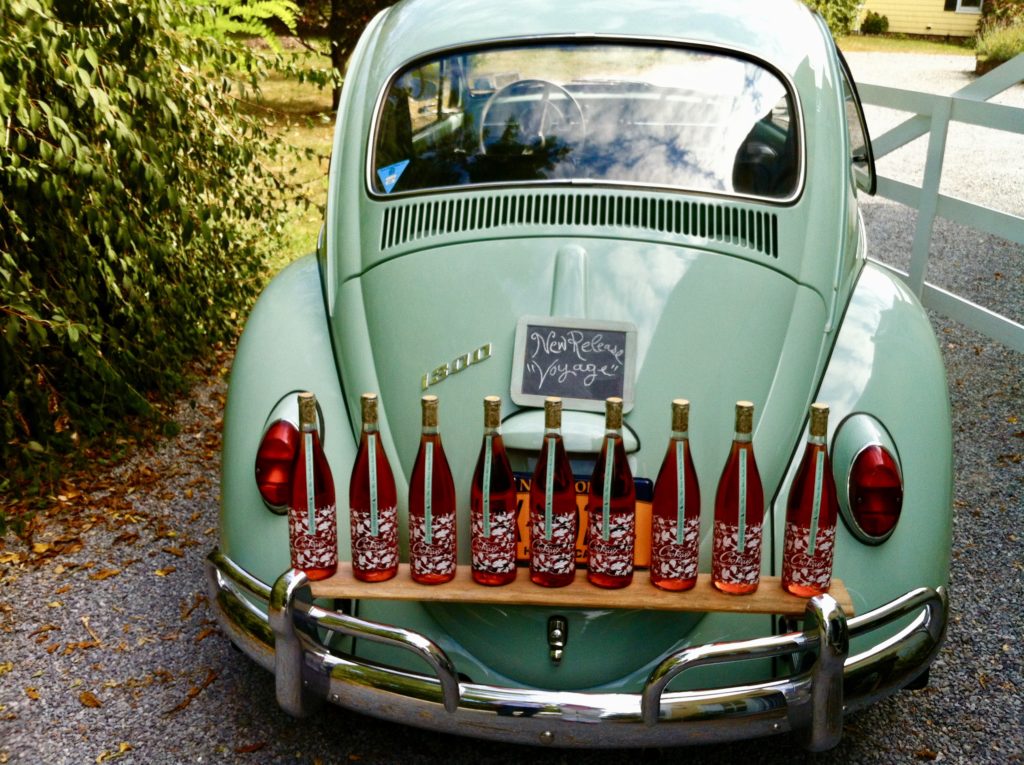 Bottles of rosé on display at Croteaux Vineyard on the North Fork