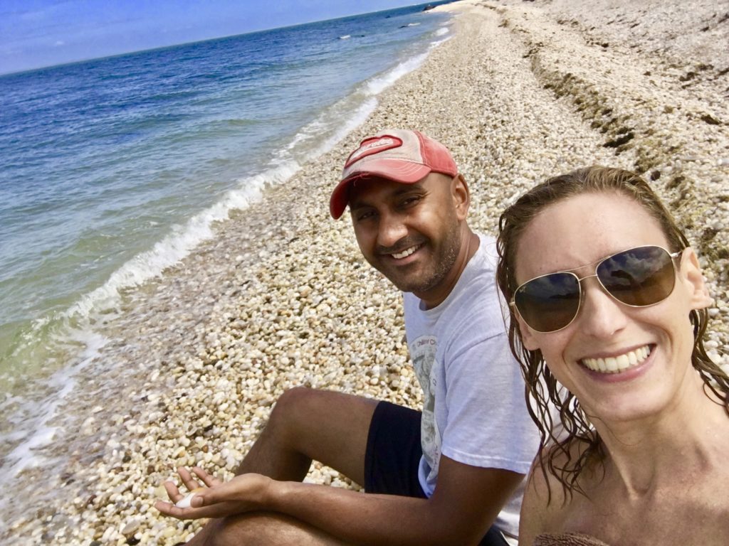 Merry Lerner and her husband at the beach on the North Fork
