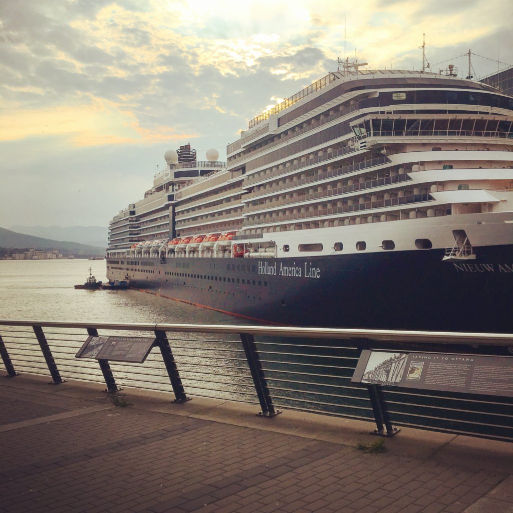 a cruise ship in Vancouver Harbor