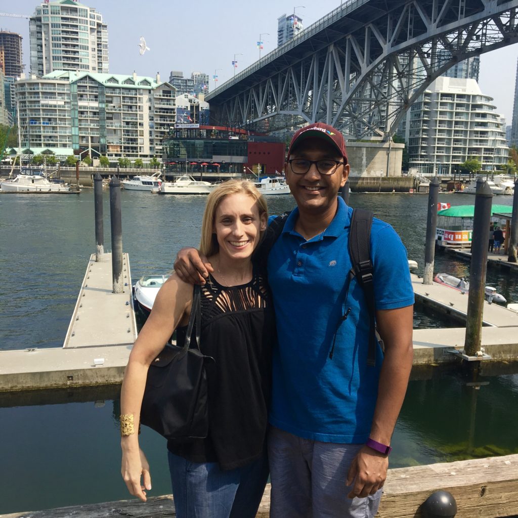 Merry Lerner and Prash enjoying the view at Granville Island Public Market in Vancouver