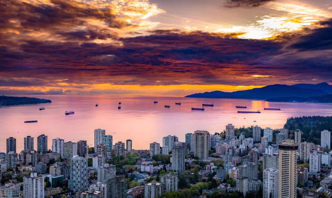 Vancouver skyline and the English Bay at Dusk