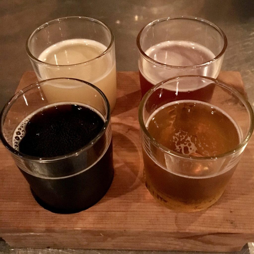 A flight of beers at Burial Beer Co in Asheville