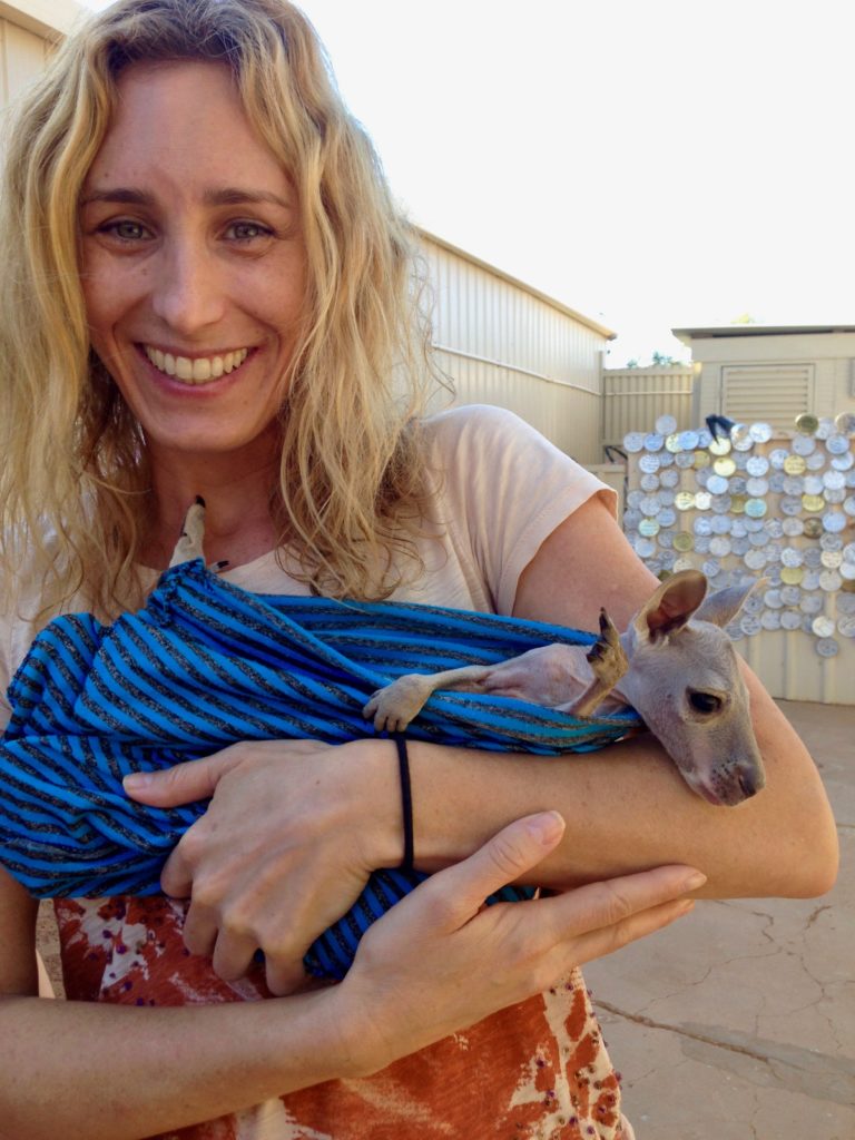 Merry-Lerner-with-a-Baby-Kangaroo-in-Coober-Pedy-Australian-Outback