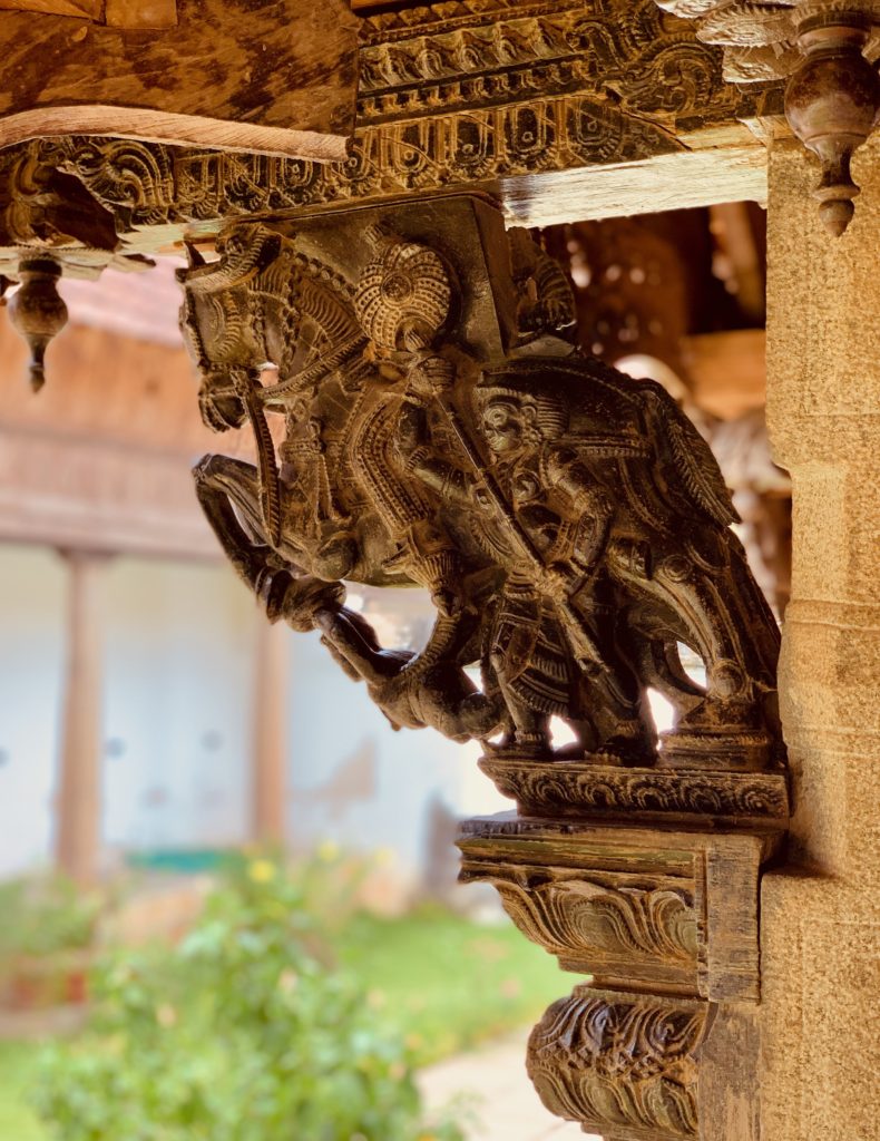 A near-kanyakumari-india-Padmanabhapuram-Palace-detaildetailed wood carving